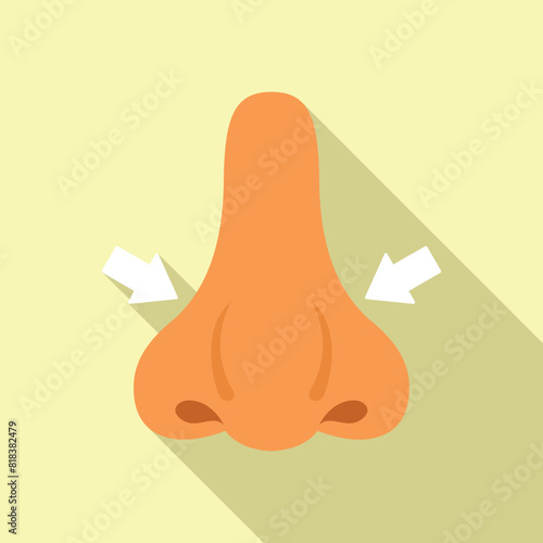 Flat design illustration of a stylized nose with arrows indicating airflow, set on a soft pastel background
