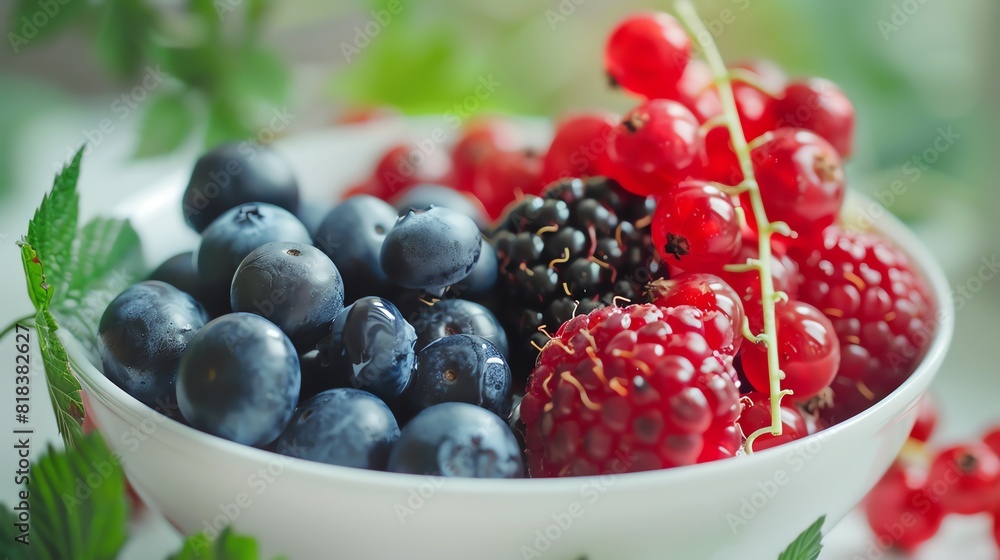Assorted fresh berries in a white bowl on a white background Assorted fresh berries in a white bowl on a white background