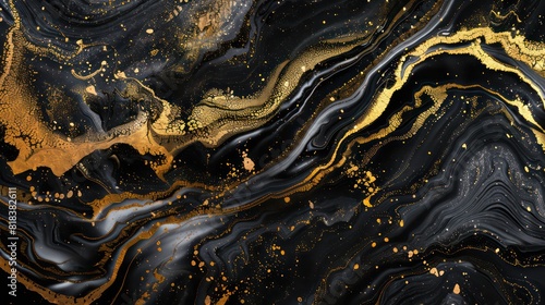 Gold abstract black marble background art paint pattern ink texture watercolor white fluid wall. Abstract liquid gold design