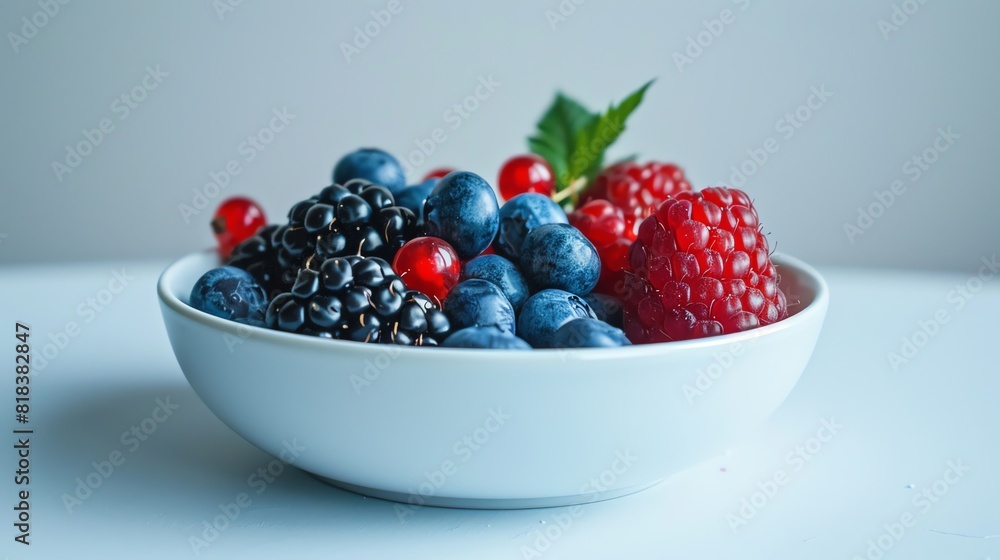 Assorted fresh berries in a white bowl on a white background Assorted fresh berries in a white bowl on a white background