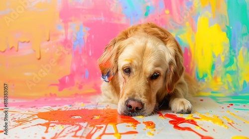 Oh no, the dog has made a mess of the paint! It looks like he's had a lot of fun though.
