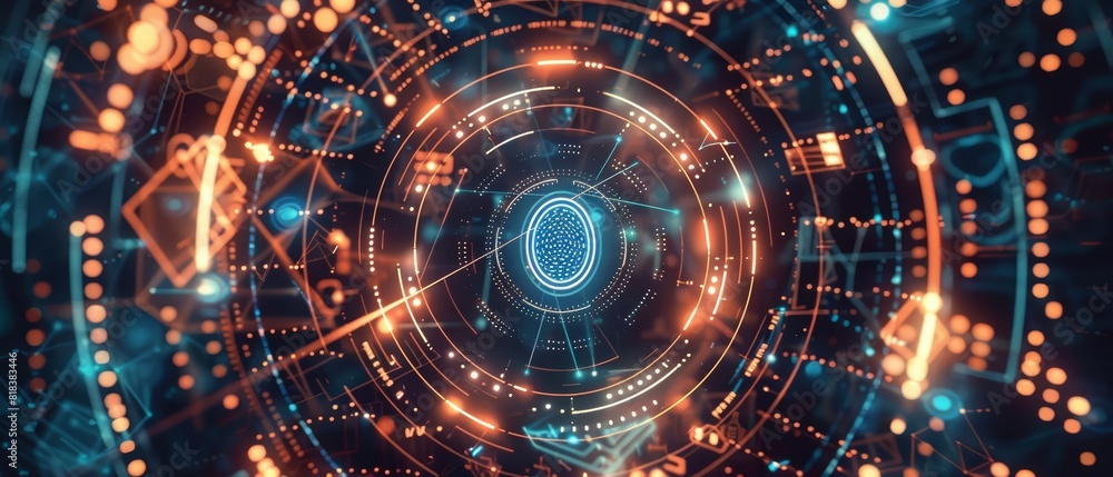 A topview image of a digital lock with a fingerprint scanner A topview image of a digital lock with a fingerprint scanner