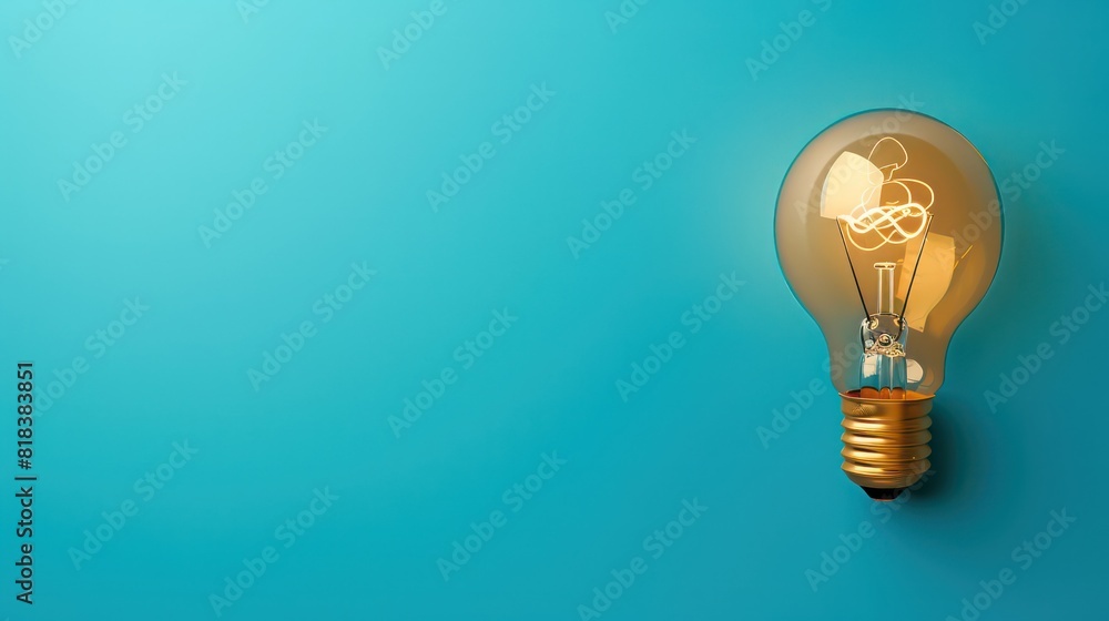 Great Idea and Innovation - cartoon light bulb on blue horizontal background with copy space for individual text Great Idea and Innovation - cartoon light bulb on blue horizontal background with copy space for individual text