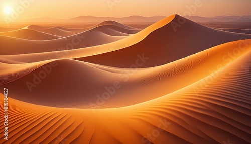 sand dunes in the desert. Sweeping sand dunes with their soft curves and ridges illuminated by the warm  golden light 