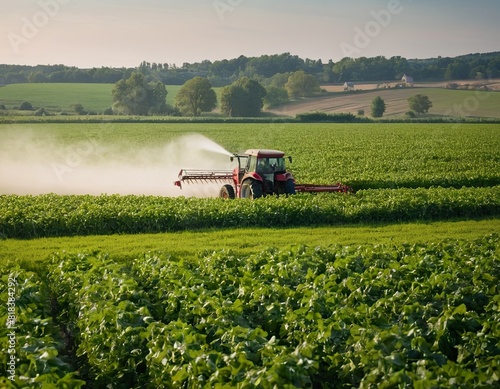 Spraying Crops in Rural Farmland