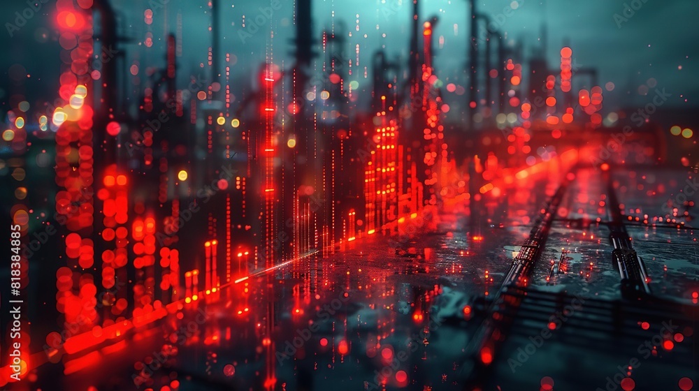A digital painting of a dark and rainy cityscape