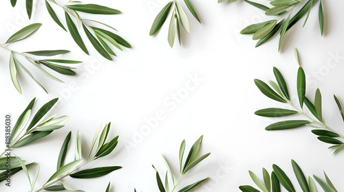 Minimalist olive branches on white background. Simple and modern style. Perfect for natural  organic themes. AI