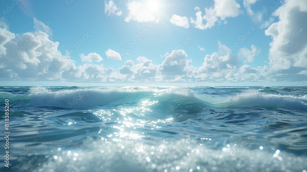 Gentle Waves on Sunny Beach,Gentle waves wash onto a sunny beach under a clear blue sky, creating a peaceful and refreshing seaside atmosphere.

