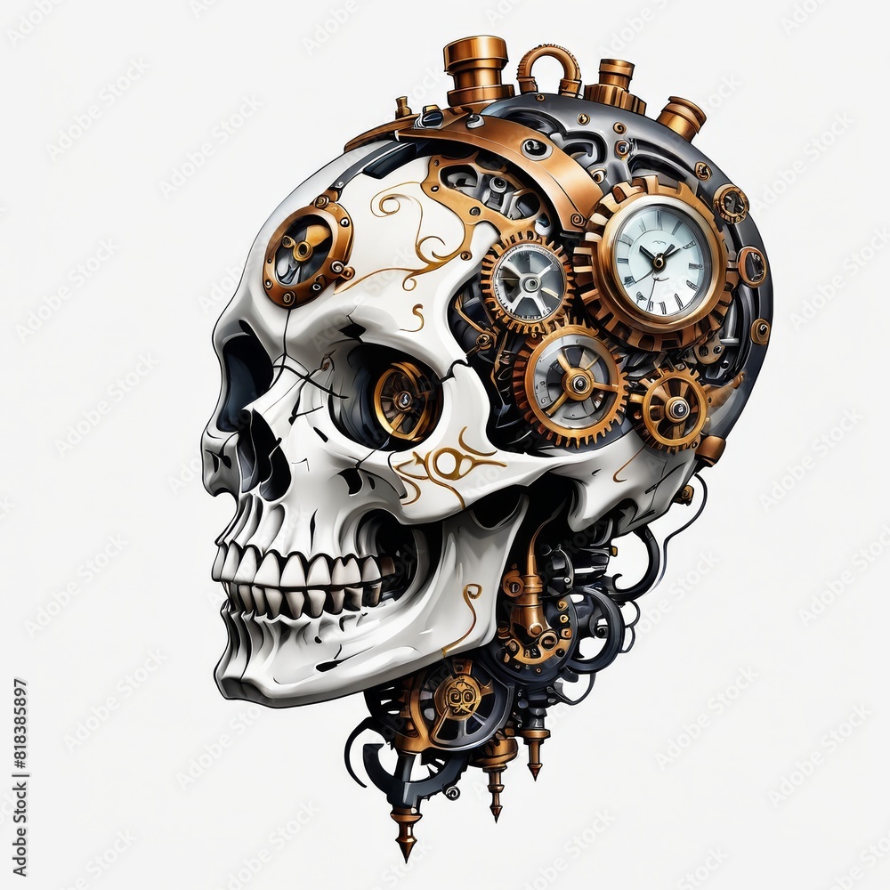 Fototapeta premium Steampunk Skull with Top Hat and Gears