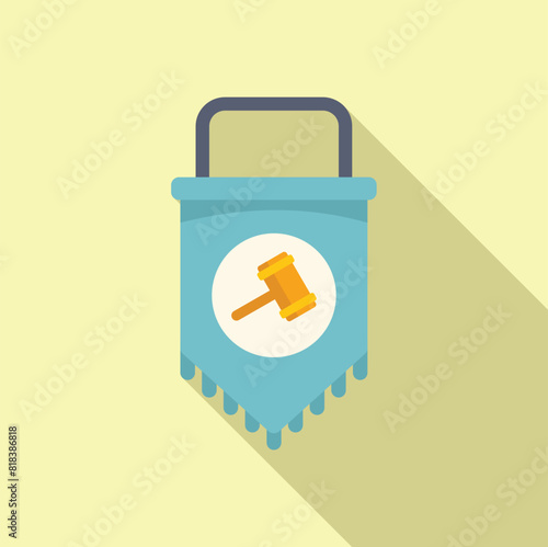Minimalistic vector illustration featuring a banner with a stylized gavel symbol, perfect for legal themes