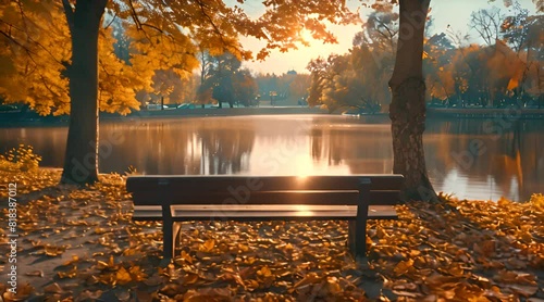 Autumn landscape park with little lake front of it footage photo
