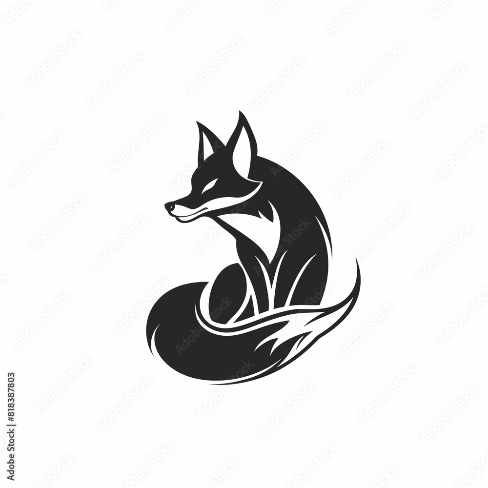 Modern Black and White Fox Logo with Elegant Lines
