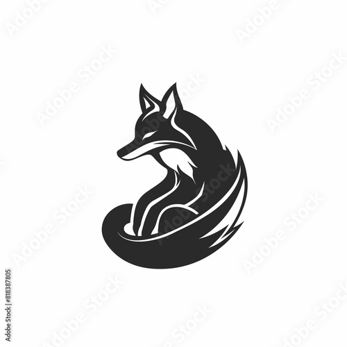 Elegant Black and White Fox Logo with Curled Tail