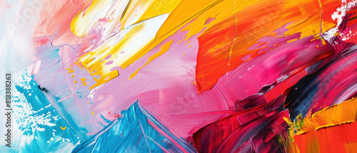 Closeup of abstract rough colorful art painting in stripes with different colors, oil brushstroke, pallet knife painting, texture