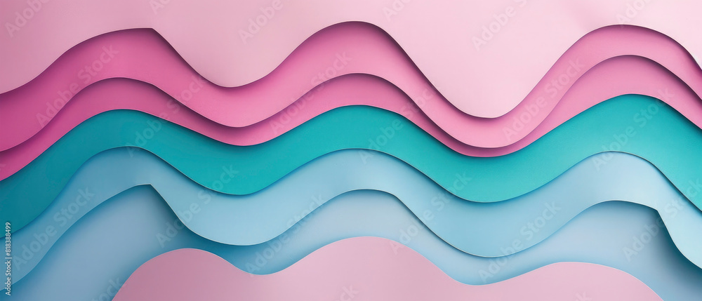 Fototapeta premium Abstract colorful paper cut, turquoise, purple overlapping paper waves texture background, illustration for webdesign or business