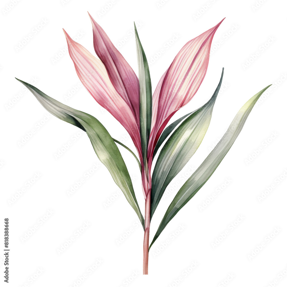 Obraz premium Ti Plant, Tropical Leaf Illustration. Watercolor Style. AI Generated