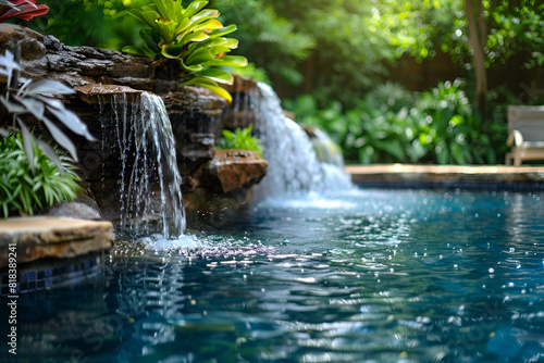 Swimming pool with waterfall