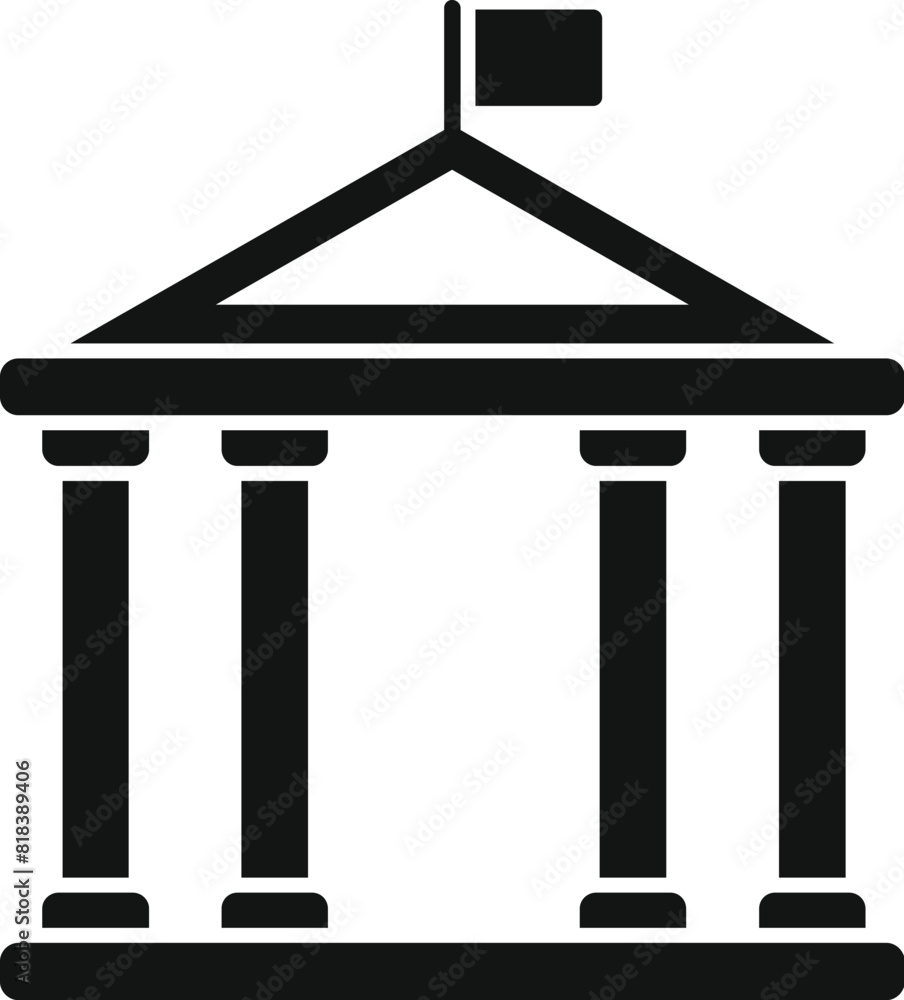 Classic government building icon with black and white vector graphic representation of a courthouse. Symbolizing authority and governance in a minimalist Classic government building icon with black and white vector graphic representation of a courthouse. Symbolizing authority and governance in a minimalist