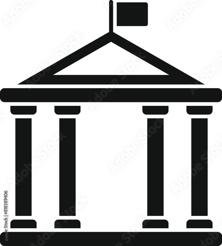 Classic government building icon with black and white vector graphic representation of a courthouse. Symbolizing authority and governance in a minimalist