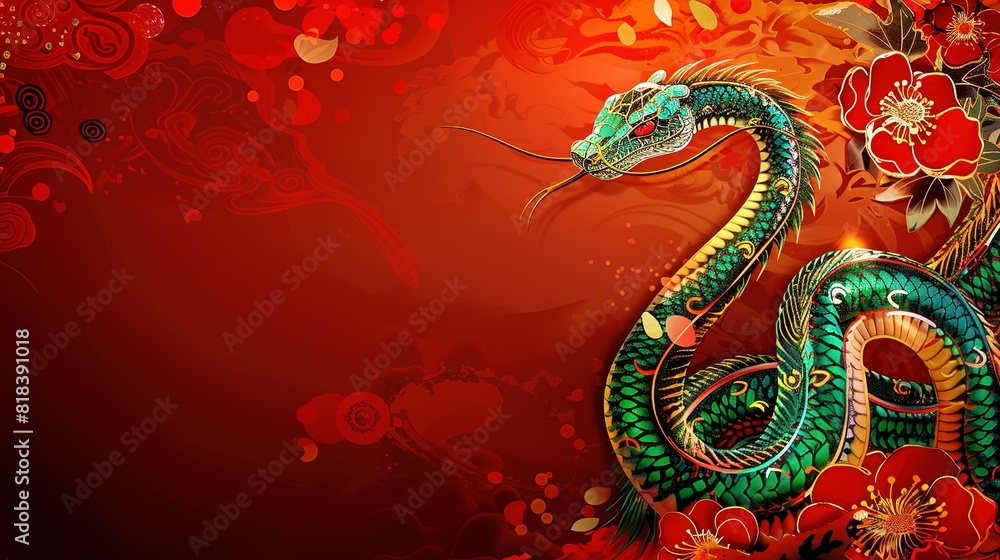 Happy Chinese New Year 2025: Snake Zodiac Sign and Blank Text Space Happy Chinese New Year 2025: Snake Zodiac Sign and Blank Text Space