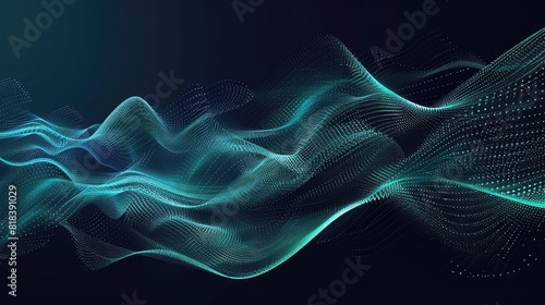 Vector abstract light lines wavy flowing dynamic in blue green colors isolated on black background for concept of AI technology, 