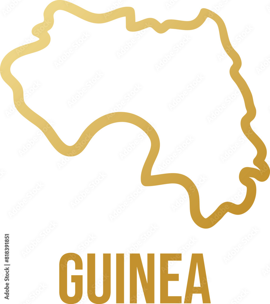 Guinea map. Golden gradient vector line map Guinea map. Golden gradient vector line map