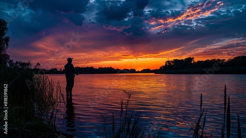 man at sunset fly fishing  fisherman
