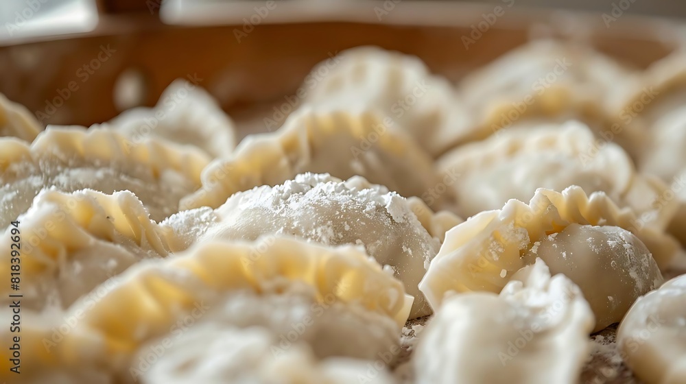 Freshly made dumplings covered with flour Freshly made dumplings covered with flour