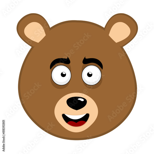 vector illustration face brown grizzly bear cartoon with a happy expression