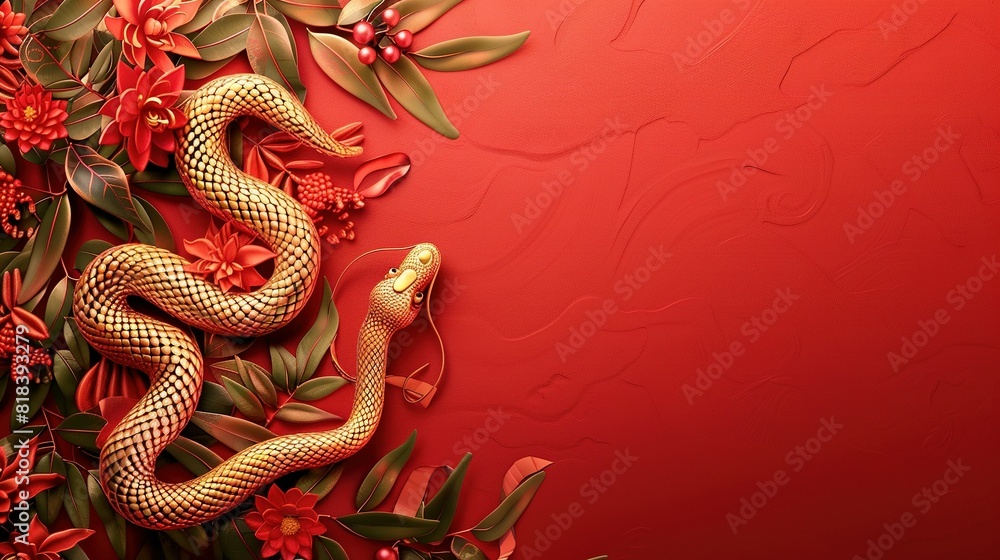 Happy Chinese New Year 2025: Snake Zodiac Sign Background with Text Space Happy Chinese New Year 2025: Snake Zodiac Sign Background with Text Space