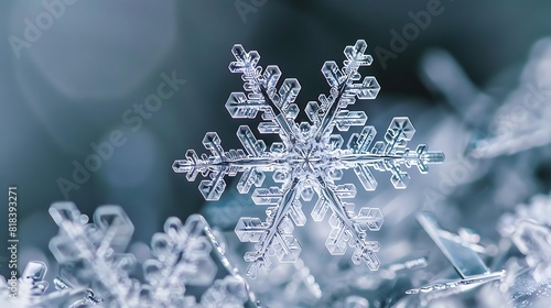 The photo shows a close-up of a beautiful snowflake