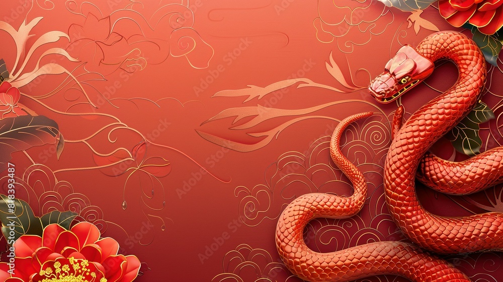 Obraz premium 2025 Chinese New Year Celebration: Snake Zodiac Sign and Copy Space
