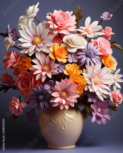 A vase of colorful flower arrangements floral background  ceramic flower pot