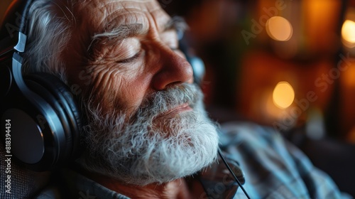 Senior Man Experiencing the Soothing Power of Music with Headphones