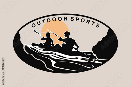 Illustration design of outdoor sport rafting, mountain river