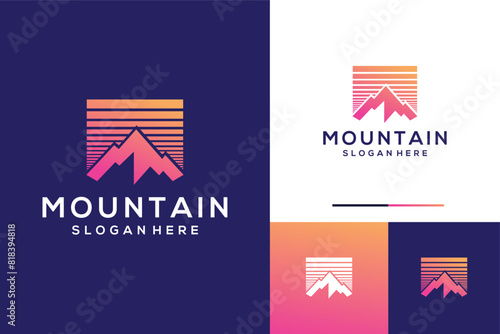 Simple mountain with sun logo design inspiration