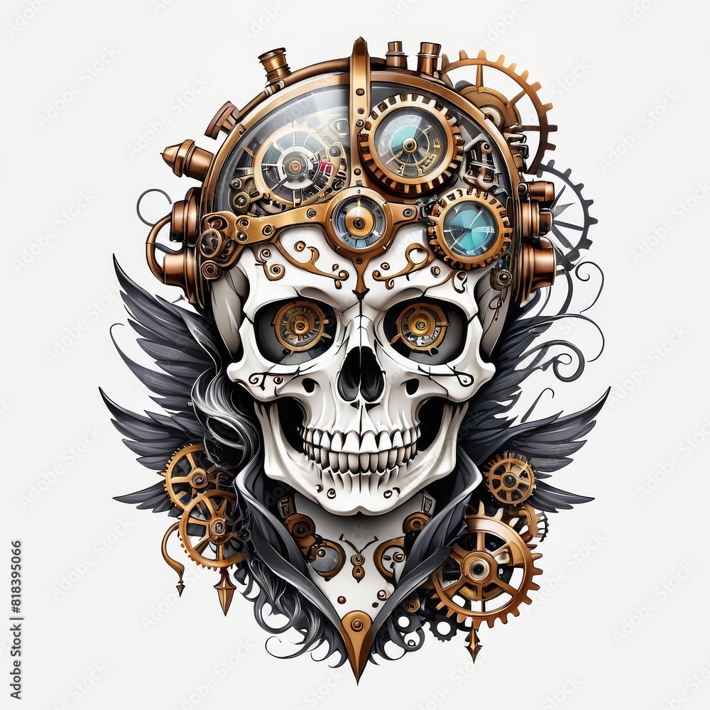 Fototapeta premium Steampunk Skull with Top Hat and Gears