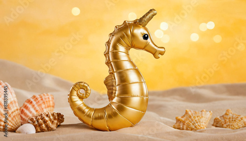 inflatable golden seahorse coral background