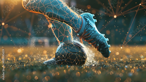 Generative AI, football boot kicking a soccer ball, goal moment on the stadium PHOTOGRAPHY


 photo