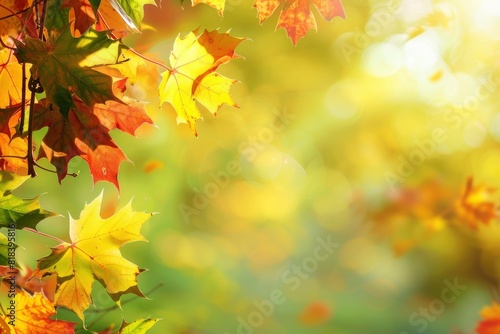 The background image that is green  the colors of the autumn leaves are perfect  suitable for seasonal use - generative ai