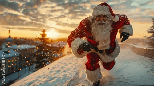 Jolly Santa Racing Across Rooftops in Festive Run