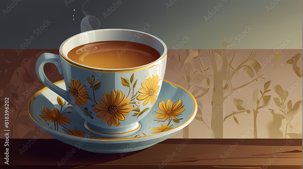 Obraz premium Illustration background of a cup of warm tea