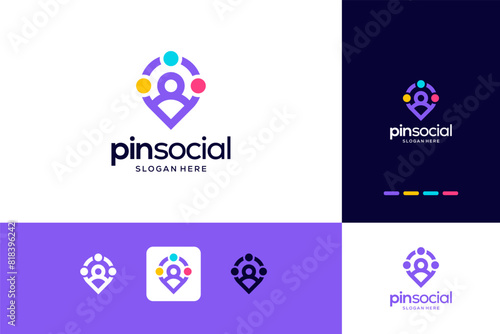 Pin and community social logo combination modern design inspiration