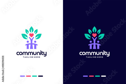 Abstract tree and people community logo. Ecology, environment, nature label or icon. Vector illustration
