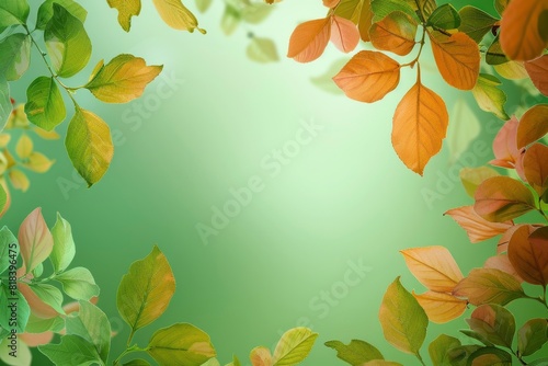 The background image that is green  the colors of the autumn leaves are perfect  suitable for seasonal use - generative ai