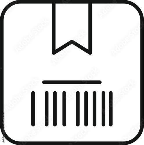 Vector illustration of a simple black and white icon representing a packaged item with a barcode