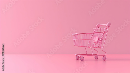 Generative AI, pink shopping cart on pink background, minimalistic shop online, free delivery, discounts and sale concept. PHOTOGRAPHY