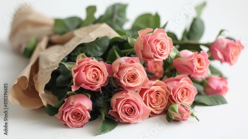 Pretty in Pink  Elegant Bouquet of Roses on White Background