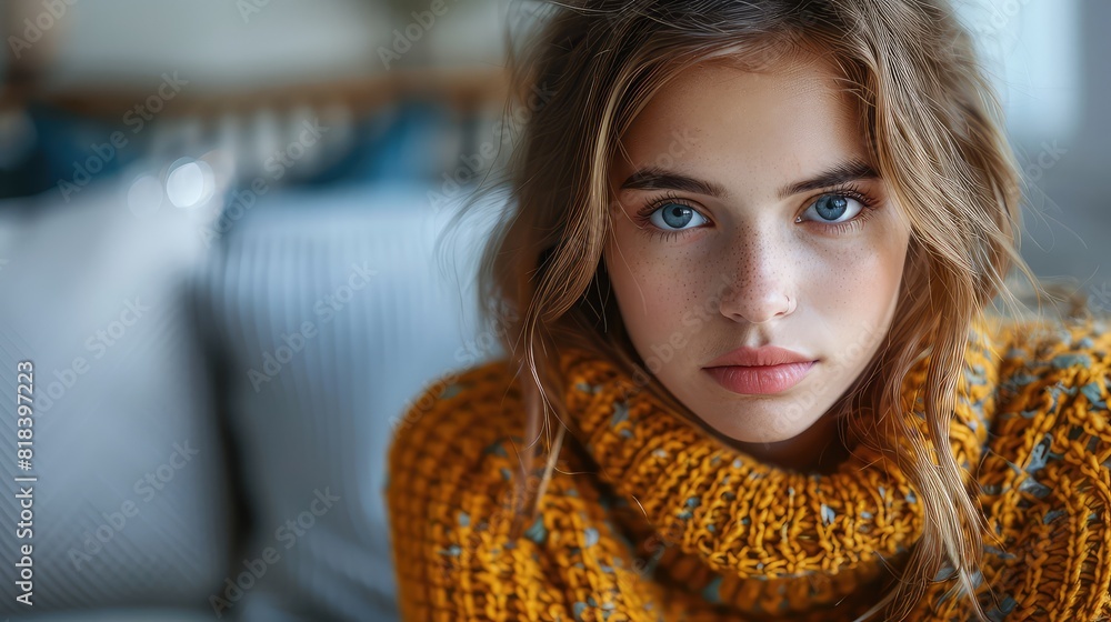 Teenage Girl Expressing Her Health Concerns, Demonstrating Pain - A Candid Moment Captured in a High-Resolution Stock Image Teenage Girl Expressing Her Health Concerns, Demonstrating Pain - A Candid Moment Captured in a High-Resolution Stock Image