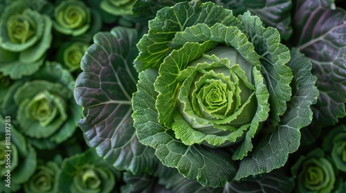 Top View of Fresh Cabbage: A Vibrant Organic Background Pattern for Design with a Unique Rotation and Zoom Style © Максим Рудько
